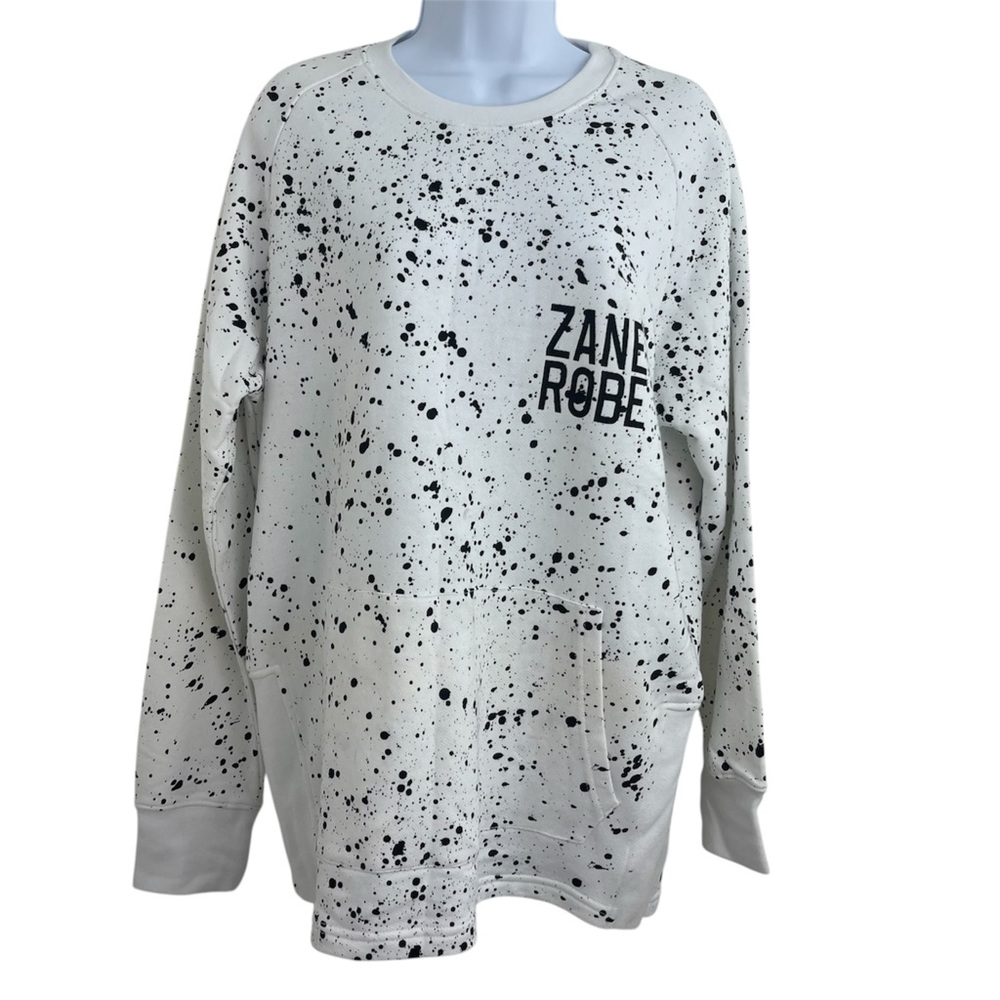 Zanerobe Splattered Paint Graphic Pullover Sweatshirt White,Black New Sz M Men’s